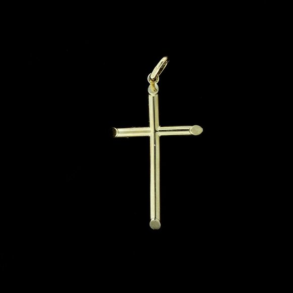 Real 10K Yellow Gold Plain Tube Cross Pendant